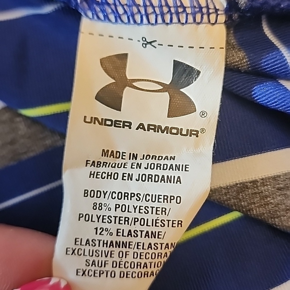 Under Armour Blue and White Striped Polo Shirt - Picture 8 of 9